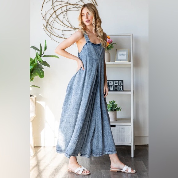 WASHED PLEATED DETAIL WIDE LEG ROMPER - Picture 3 of 7